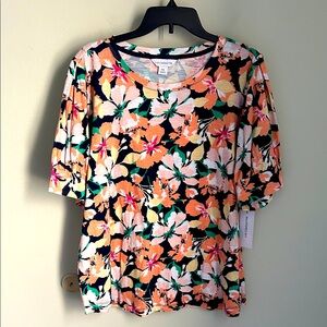 Liz Claiborne Multicolor Floral Short Sleeve Top